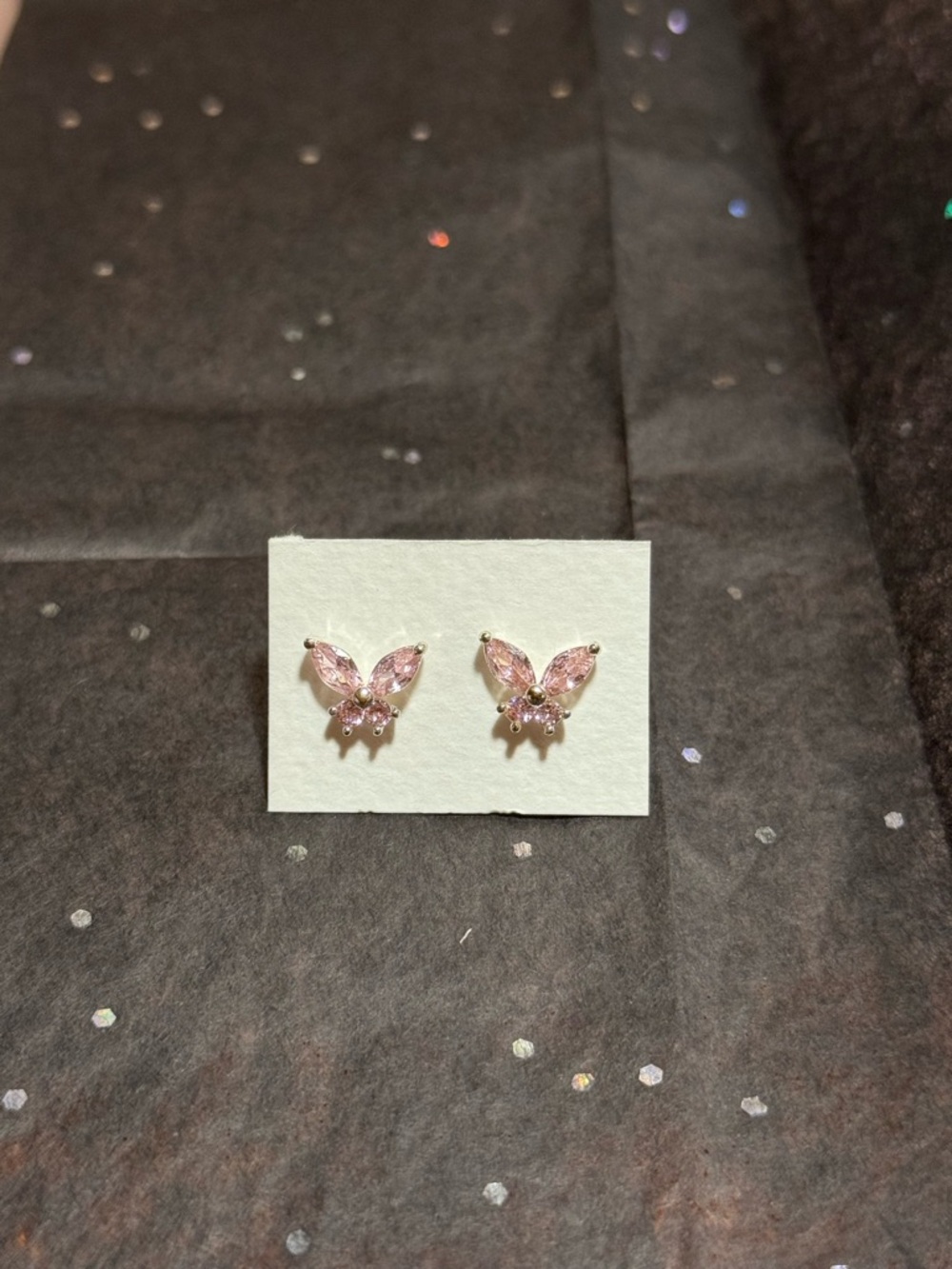 NWOT Pink Crystal Butterfly Stud Earrings - Sparkling Pink Stones
